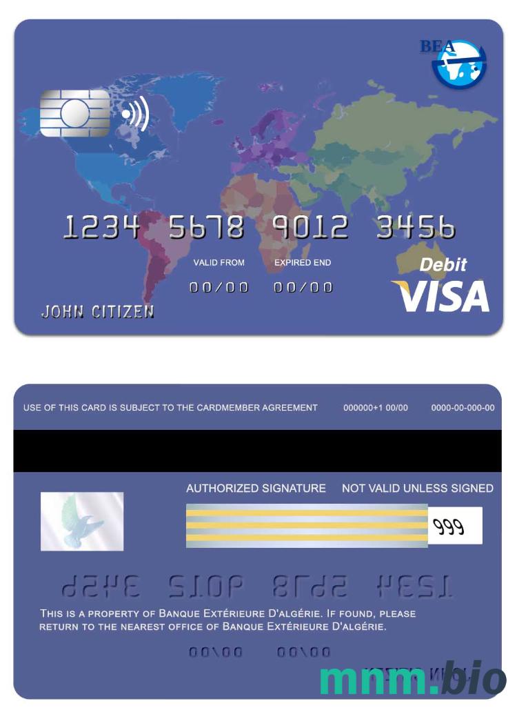 Algeria Exterieure bank przykład karty visa w formacie PSD